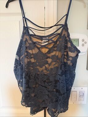Express Navy Lace Strappy V-Neck Camisole